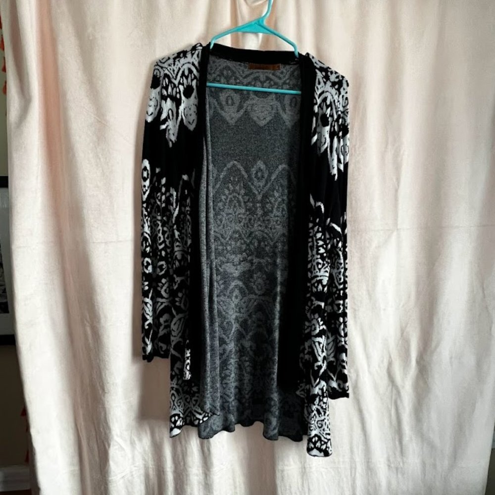 Belldini Open Front Cardigan - 2X, black & white